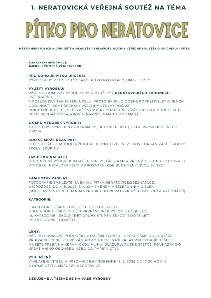 PÍTKO PRO NERATOVICE