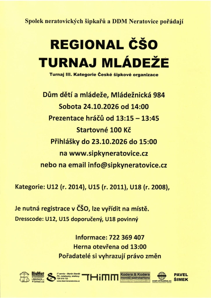 Turnaj mládeže v klasických šipkách 24. a 25.10.