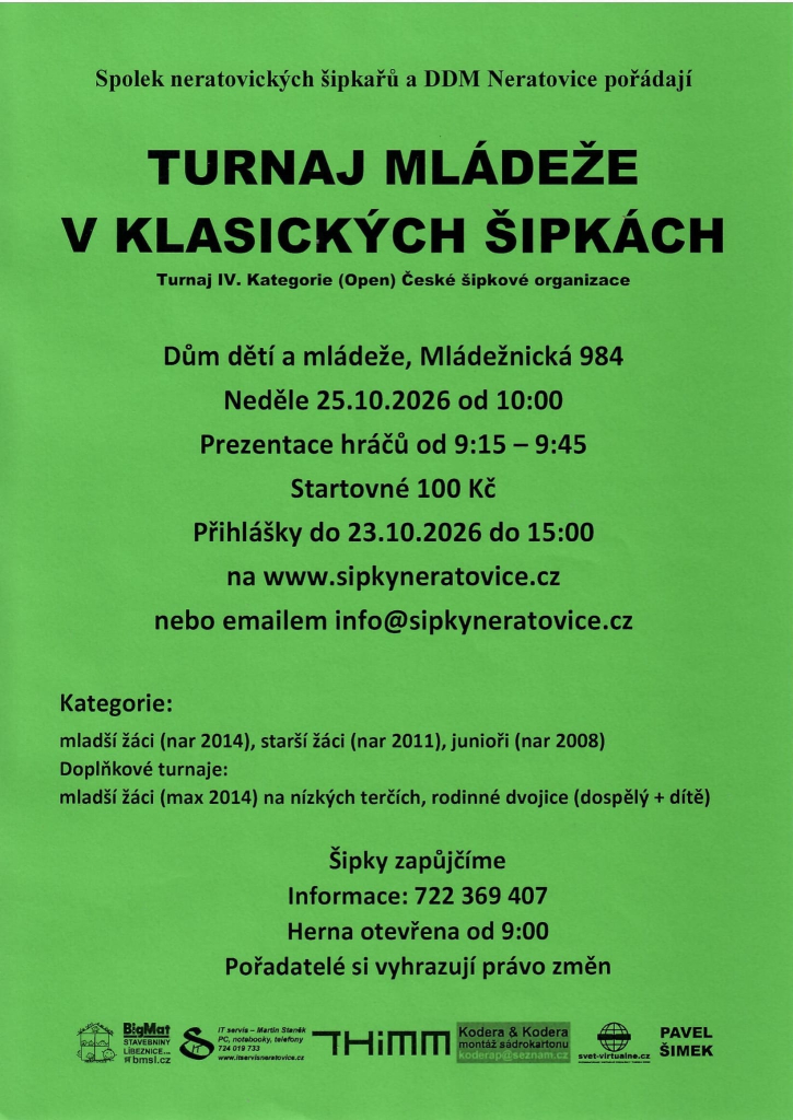 Turnaj mládeže v klasických šipkách 24. a 25.10.
