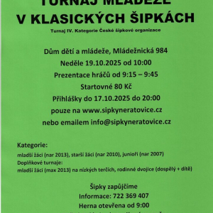 TURNAJ MLÁDEŽE V KLASICKÝCH ŠIPKÁCH